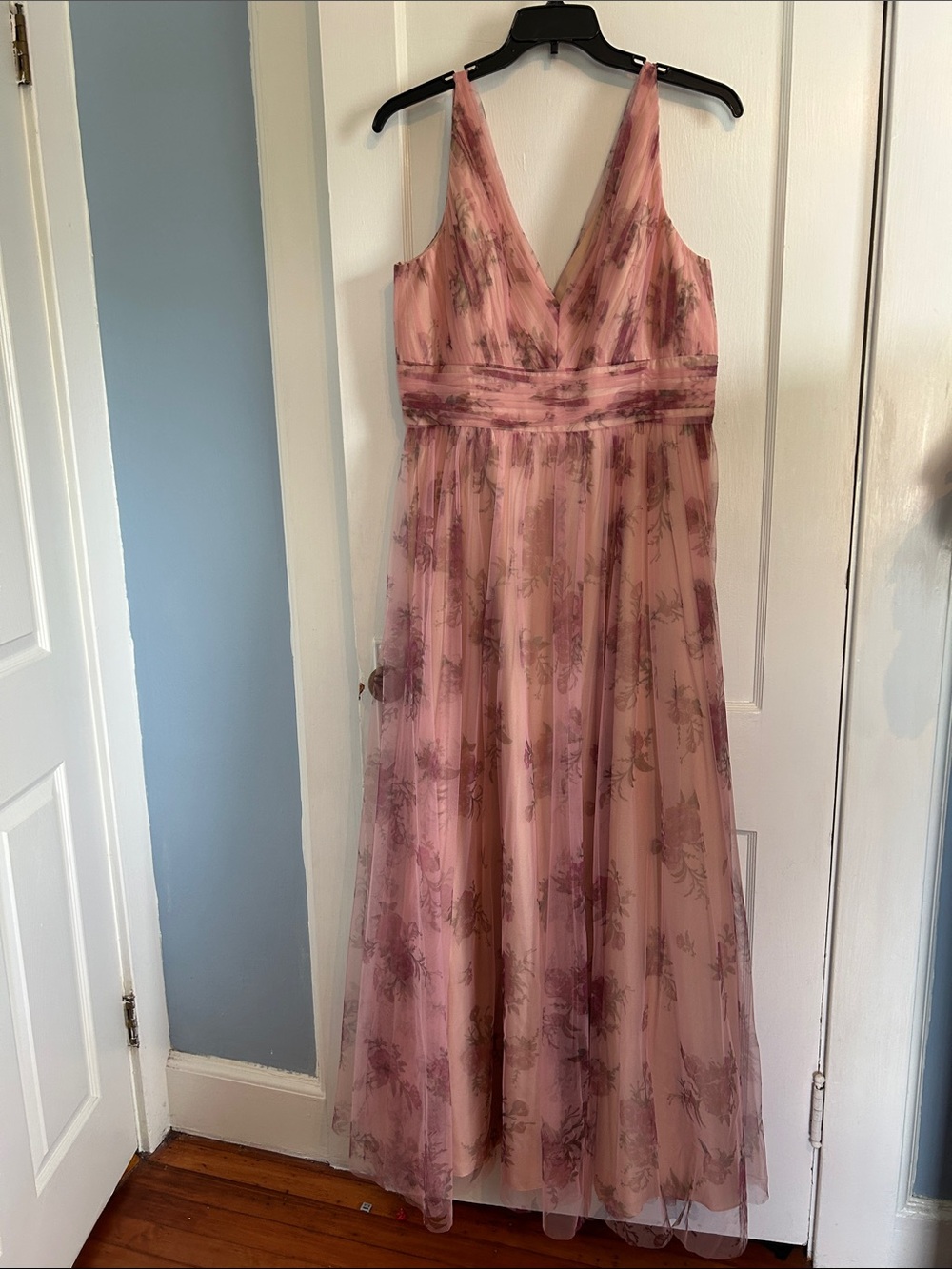 Marchesa Notte Floral Tulle Gown Size 18 Blush Pink V-Neck Formal Dress NWT